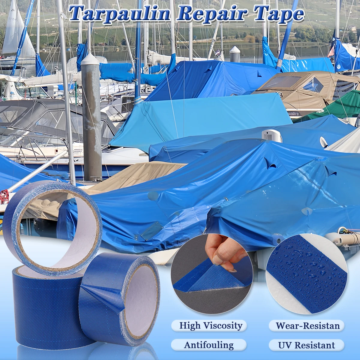 Blue Tarpaulin Repair Butyl Tape-Wear Resistant Strong Adhesive Leak Proof Repair Tape Waterproof Rv/Boat Cover/Sunshade Canva