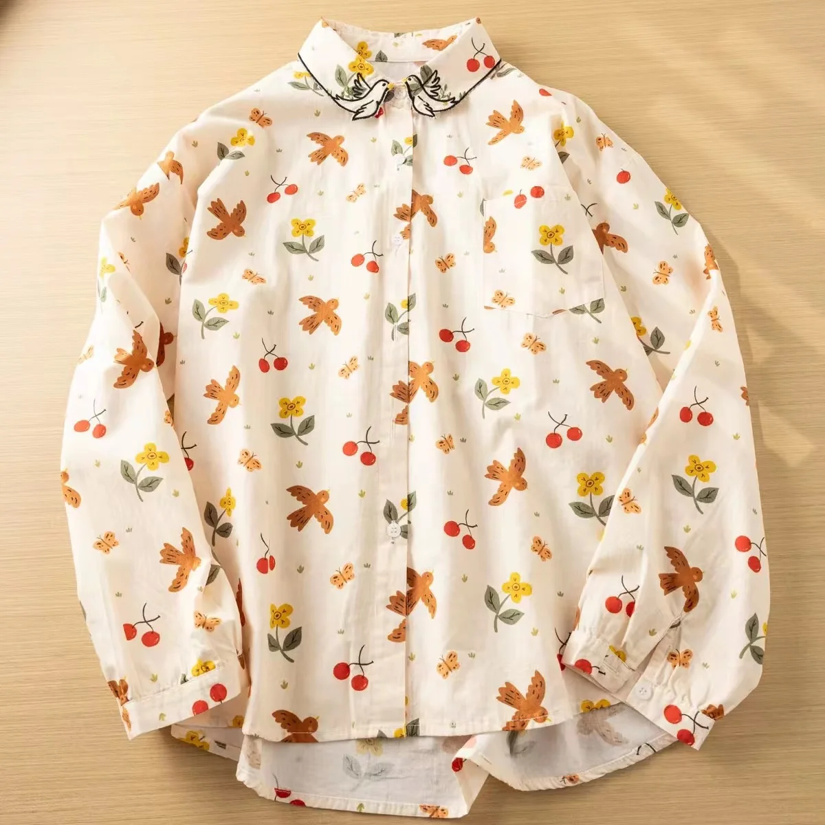 Fall clothes 2024 women Korean fashion cotton flower embroider collar long sleeve shirts designer clothes women print blouses