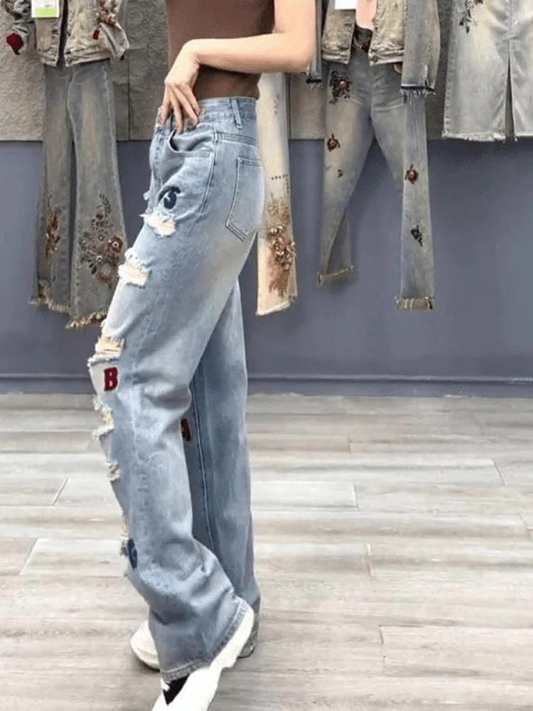 

Модные американские джинсы Sle fiti, женские летние тонкие повседневные широкие брюки длиной до пола, хлопковая смесь с высокой талией