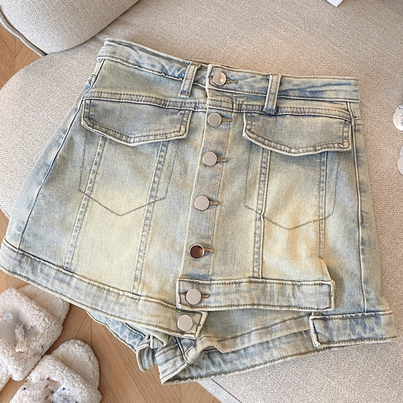 

Korea Women's High Waist A Line Denim Shorts Skirts 2024 New Summer Casual Jean Streetwear Vintage Shorts Female