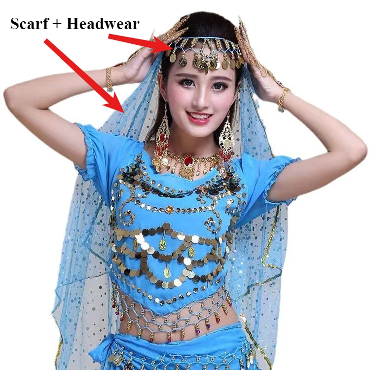 Indian Dance Head Scarf Head Dupattas Chain Adult Belly Dance Performance Costume Headwear Tassel 140cmx70cm