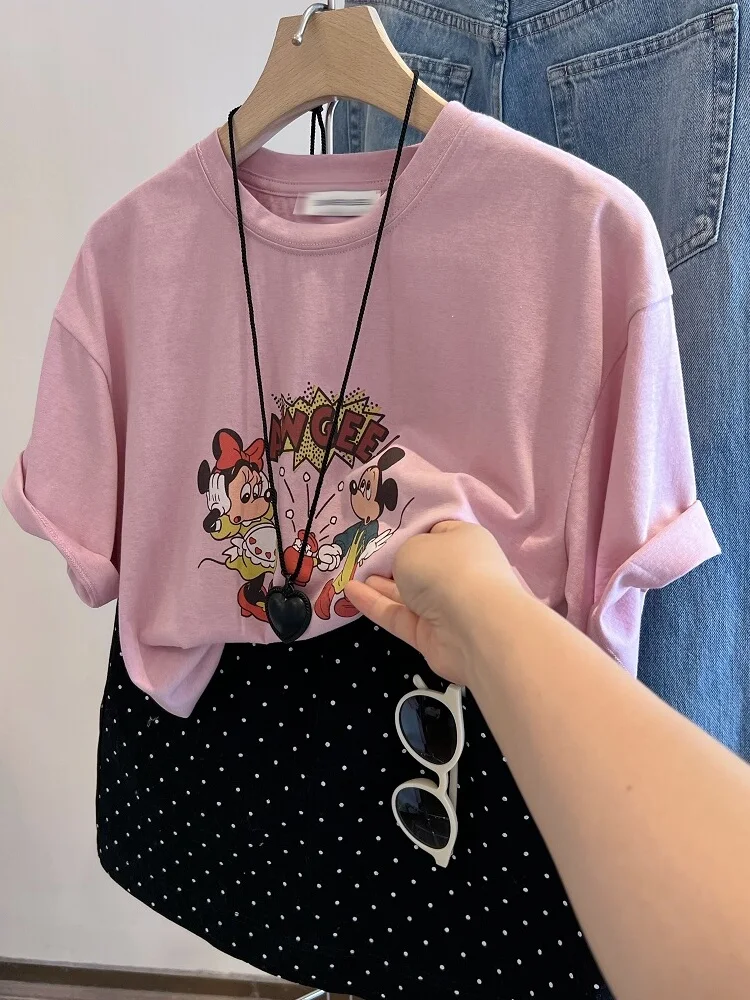 

Large Size 300 Pou corn Snowflake Cotton Print ort Sve T-irt Women Summer round Ne Loose Top