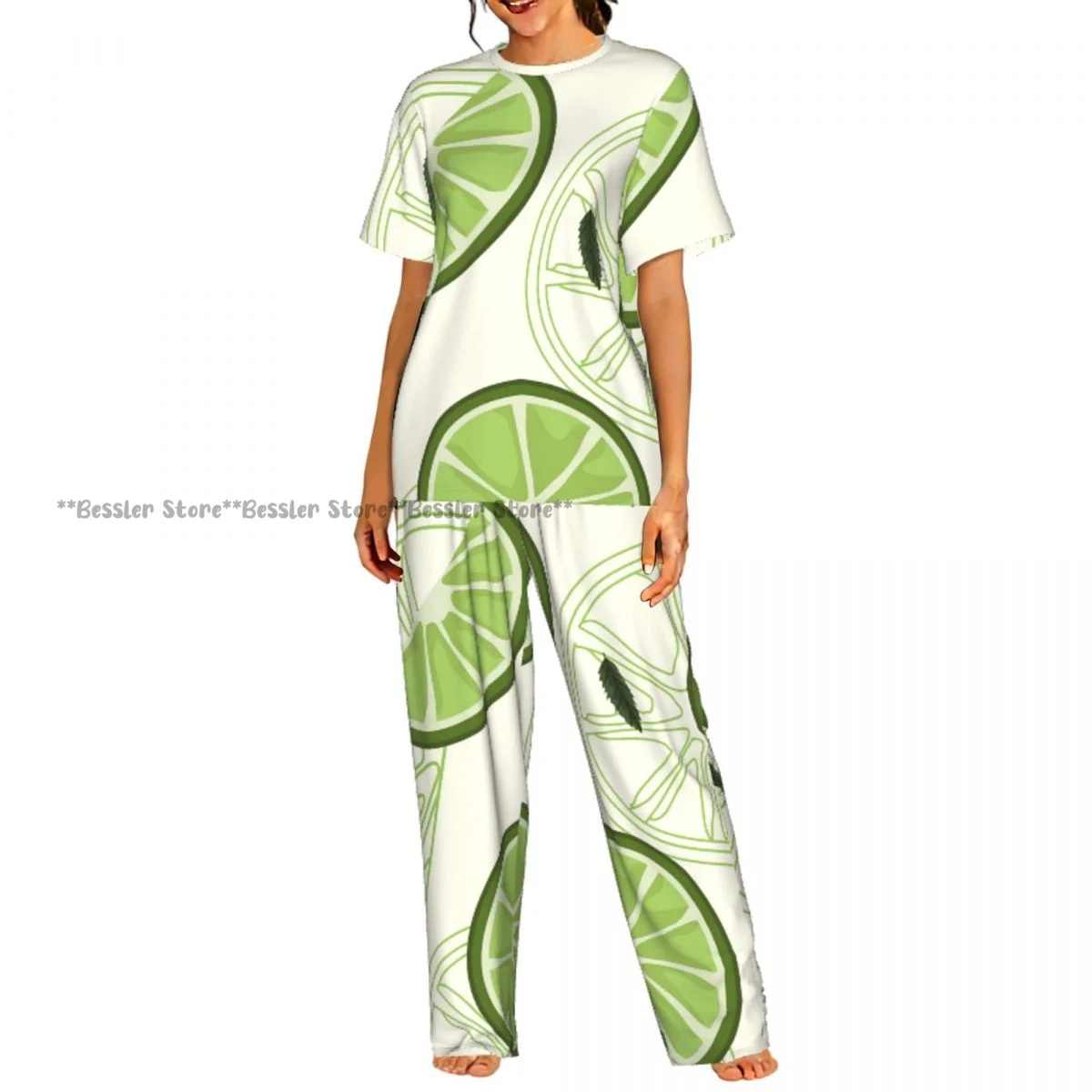 

Женский комфортный комплект пижамы с коротким рукавом, с принтом лимона и цитрусовых