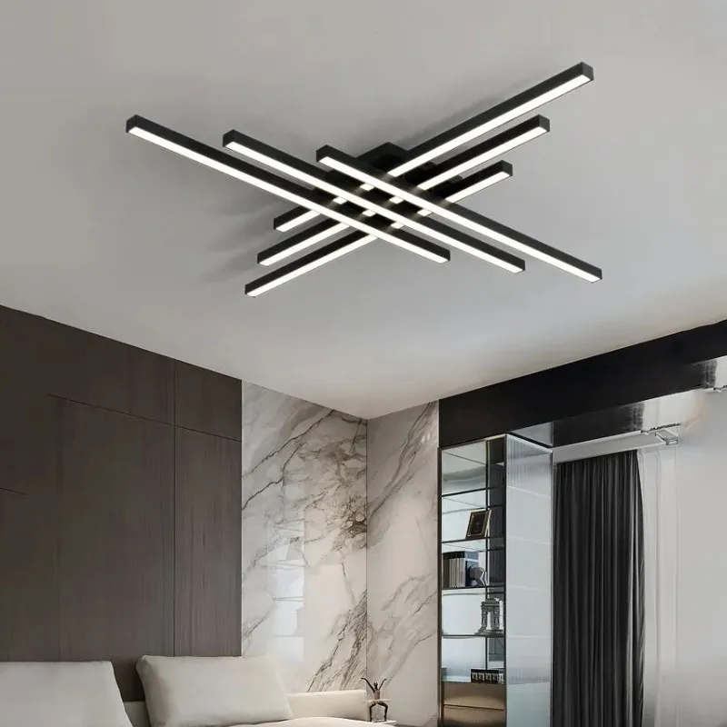 

Minimalist Creative Led Ceiling Lamp Strip Lights Nordic Black Chandelier Square Bedroom Lamps for Living Room Lamps Hoom Decor