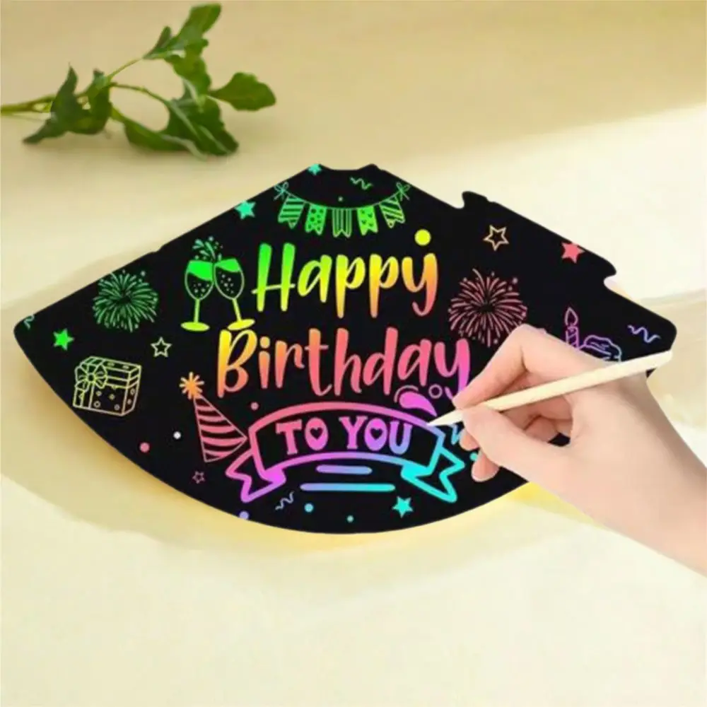 

12pcs Colorful Scratch Painting Paper Hat Foldable Blessing Graffiti Birthday Hat Festival Triangular Hats Party Favors