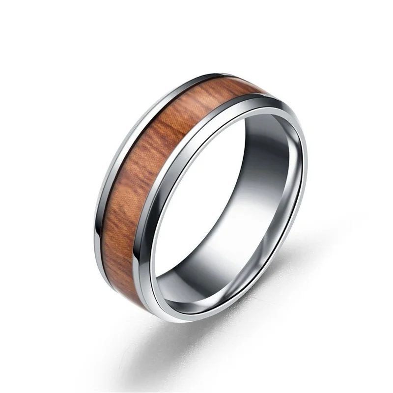 Stainless Steel Wood Grain Mosaic Ring Fashion Titanium Steel Advanced Men Rings Jewelry Boyfriend Gifts