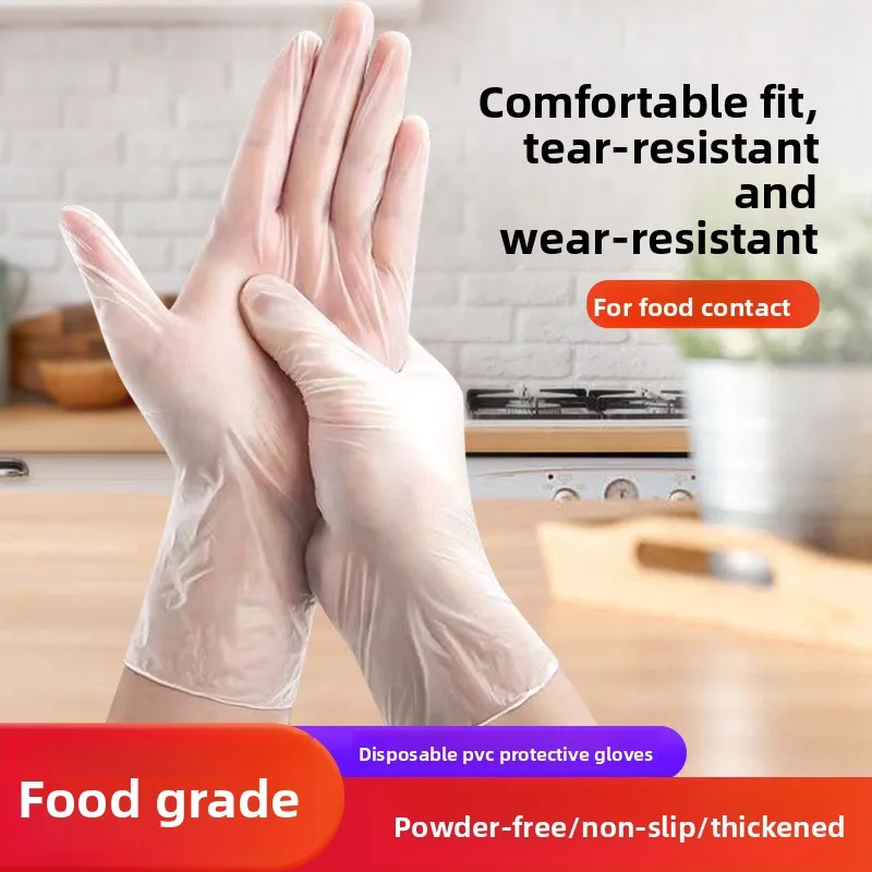 100 шт. одноразовые утолщенные пищевые кухонные перчатки из ПВХ для мытья посуды, домашних задач, выпечки, замешивания, маслостойкие