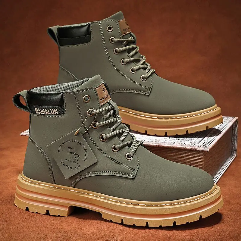 

High Top Boots Men Leather Shoes Motorcycle Men's Ankle Boots Winter Boot Lace Up Botas Hombre Cowboy Boots Bize Sizes 290mm