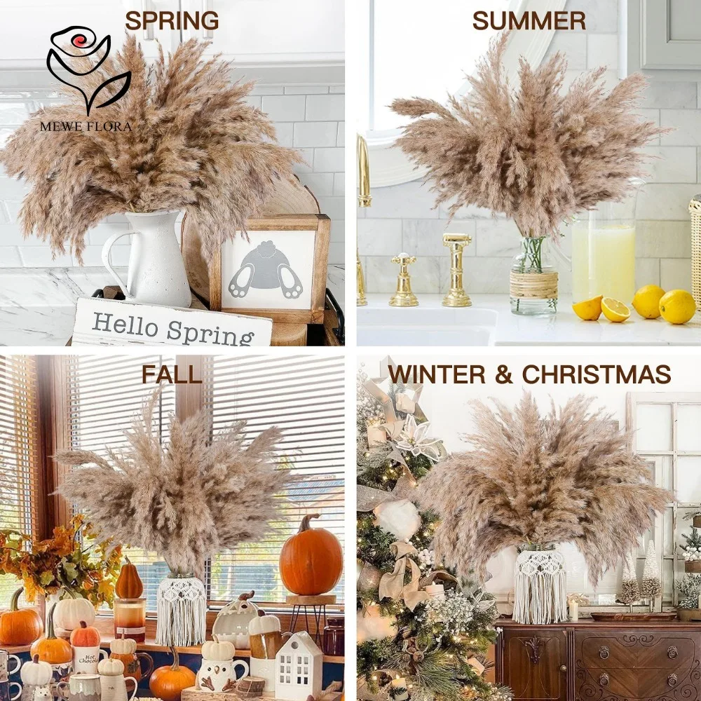 10 Pcs Dried Fluffy Large Pampas Grass Bulrush Bundles Dry Boho Room Decor Natural Pampa Bouquet Wedding Fall Home Decoration