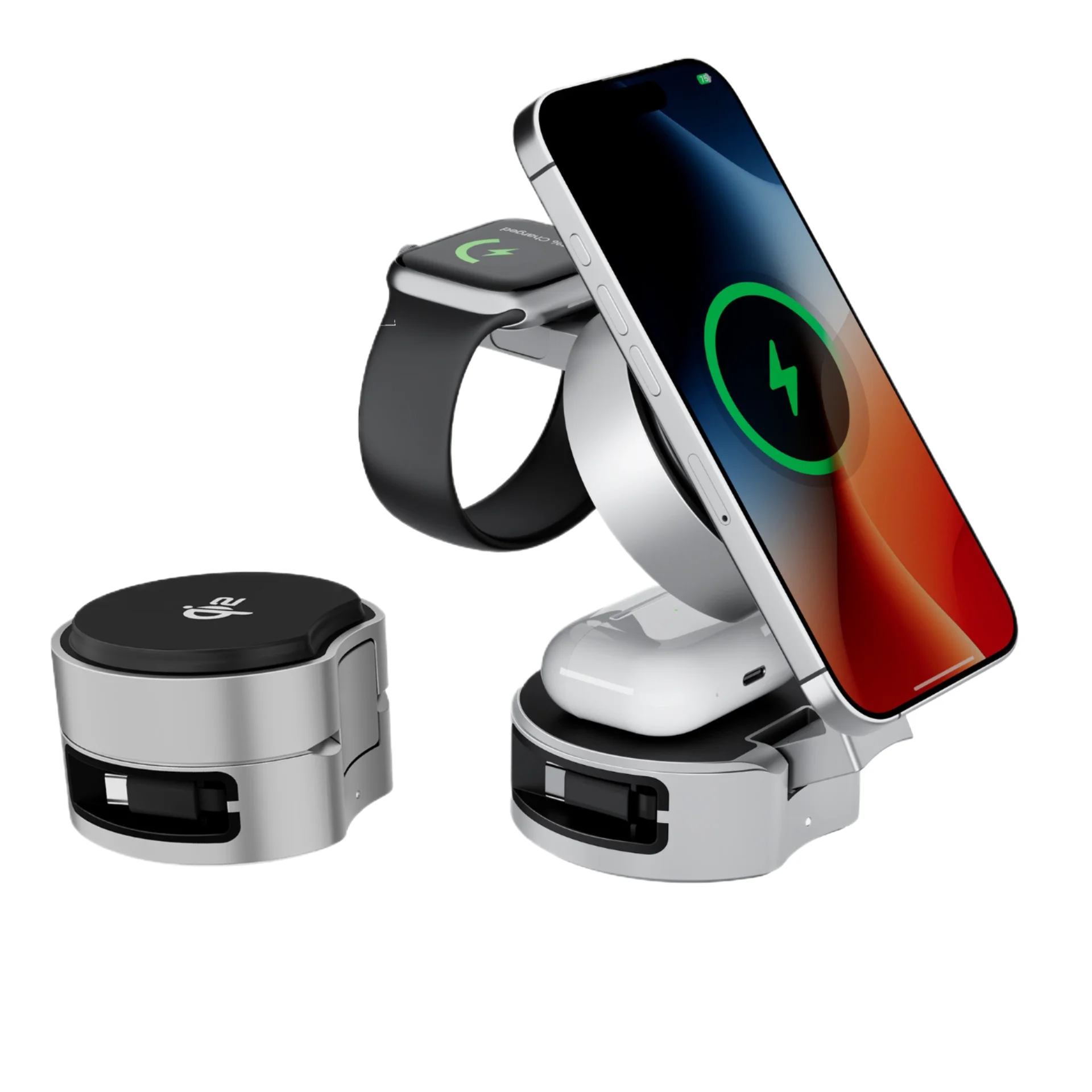 3in1ポータブル磁気折りたたみ式ワイヤレス急速デスクトップ充電ステーション、iphone、huawei、samsungの携帯電話、時計、イヤホン対応