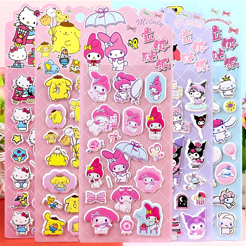 

4pcs Cute Cartoon Sanrio Three-dimensional Bubble Stickers Capybara Animal Puffy Sticker Laptop Luggage Phone Decals Decoration