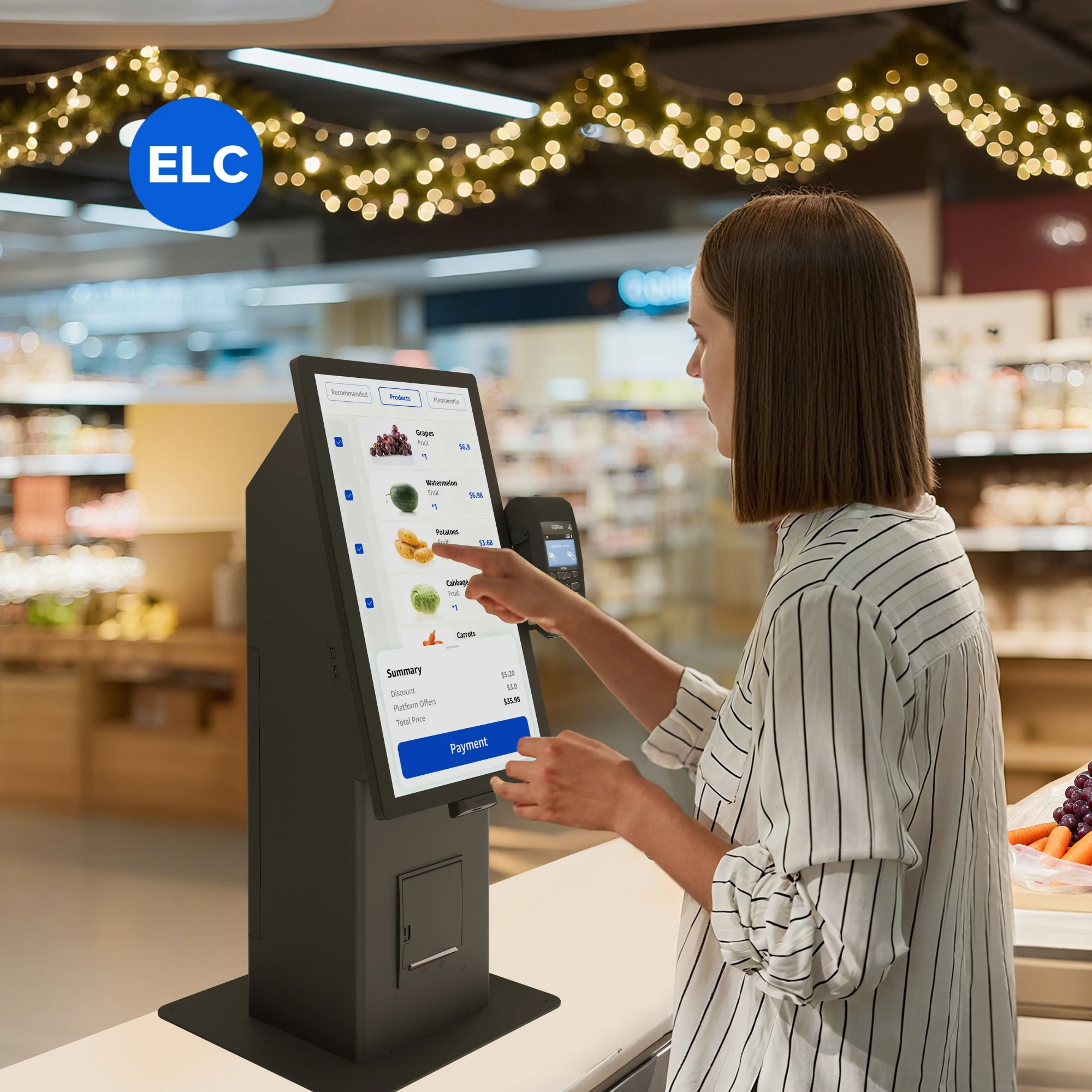 Touch Screen Payment Kiosk Qr Scanner Ordering Machine With Printer Credit Card Payment Kiosk Windows & Android for Supermarket