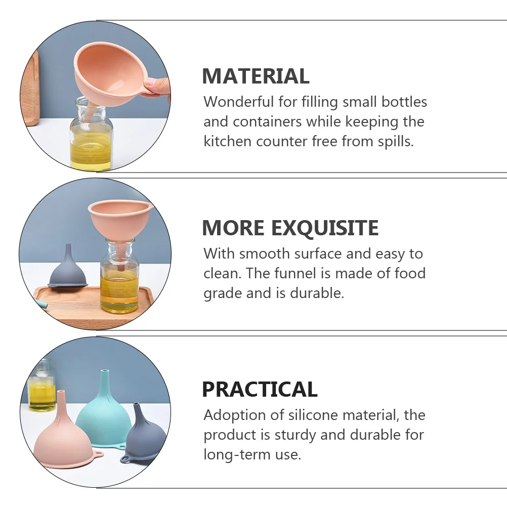 

3pcs Silicone Funnel Set For Oil Wine Jam Liquid Dispensing Kitchen Gadget Food Grade Multi-Functional Household Tools