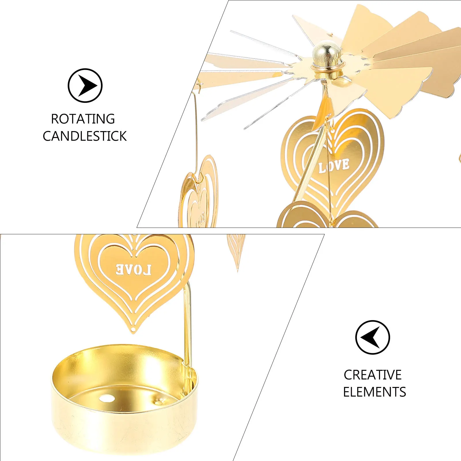 

Rotating Candlestick Christmas Day Party Decor Iron Material Golden Heart-Shaped Multifunctional Candleholder Adorn Home