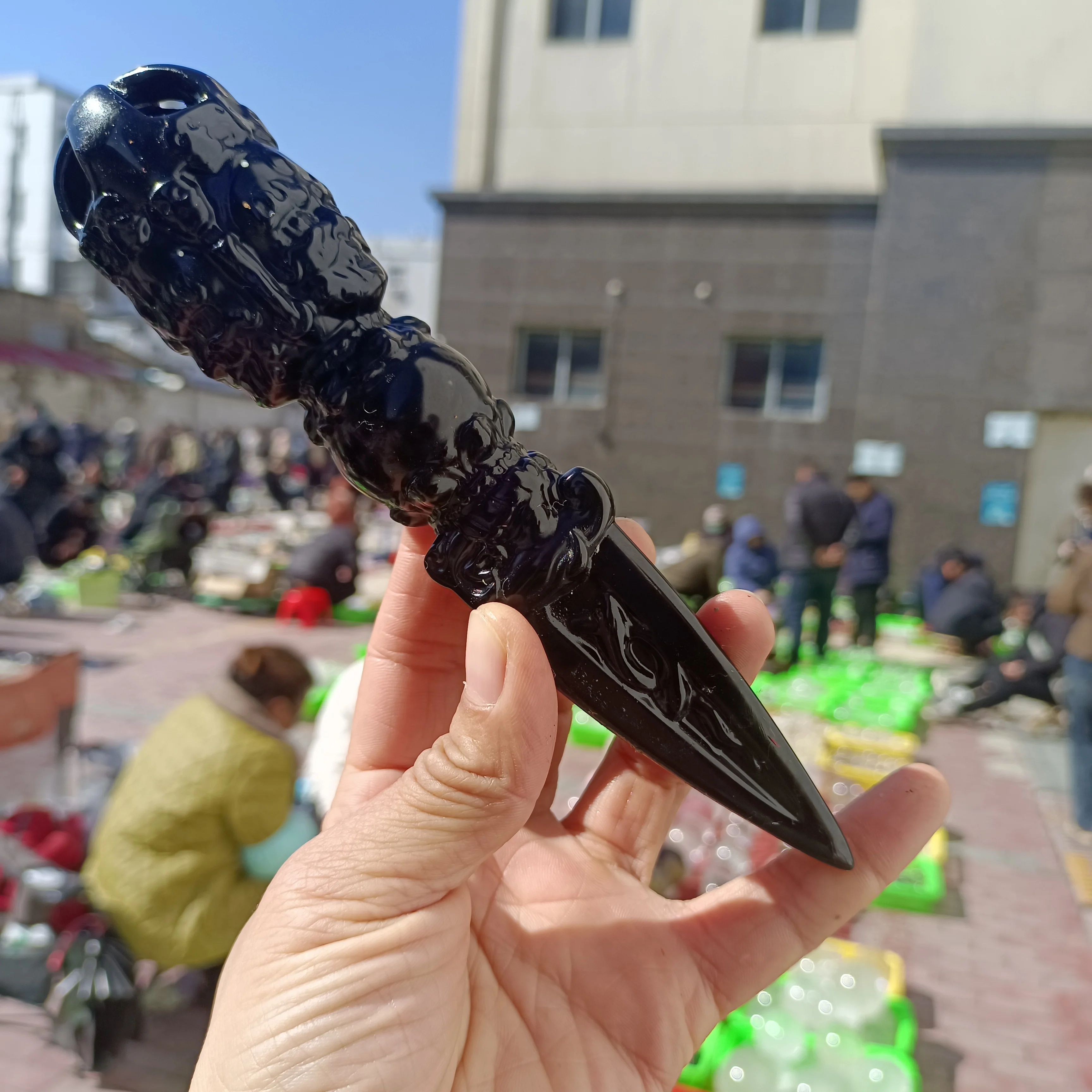 

Natural Obsidian Carving Phuba Jin Gang Pestle Quartz Crystal Wand, Mineral Reiki Healing Stick, Degaussing Magic Staff