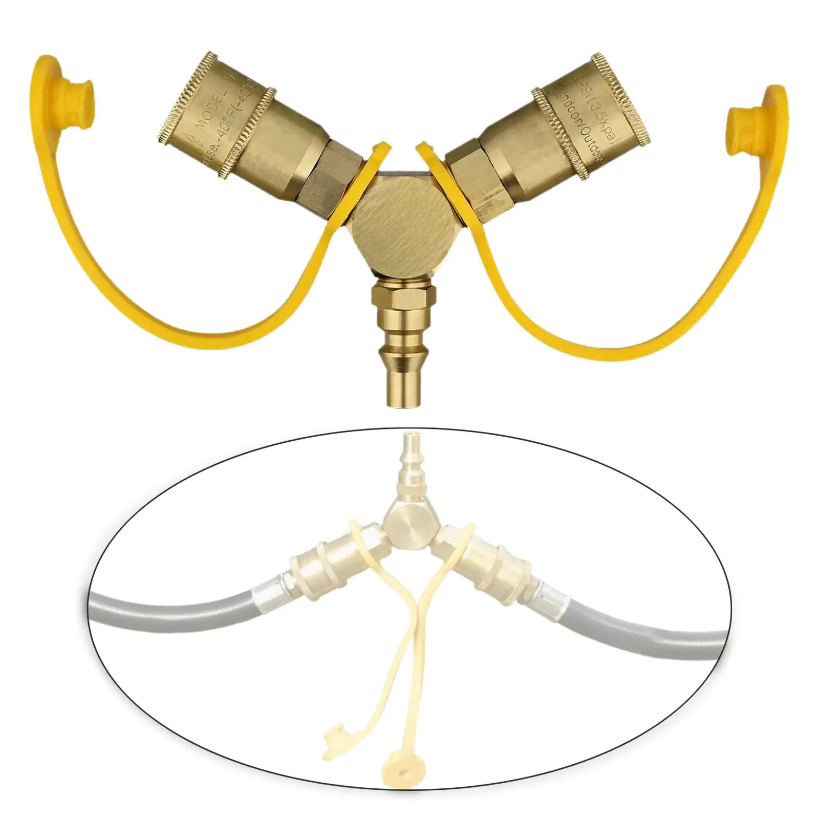 

Gas Tank Adapter 1/4" Propane Quick Connect Y Splitter Adapter Sturdy 2 Way Connection Trailer Camping Accessories for BBQ