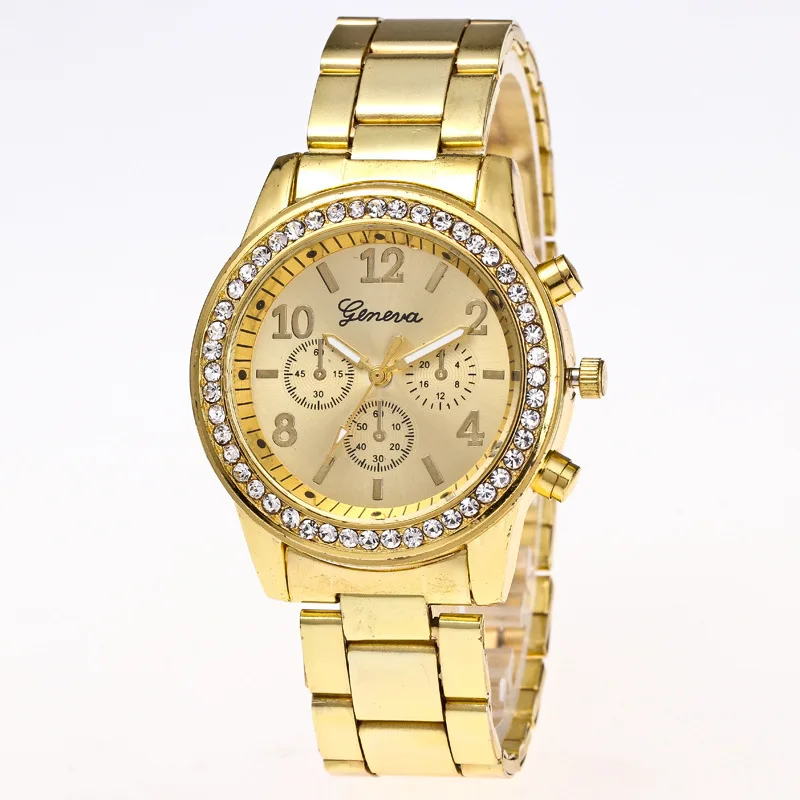 Reloj de acero Geneva de tres ojos para hombre y mujer, pulsera de mano con aleación integrada, estilo Popular, Comercio Exterior, disponible