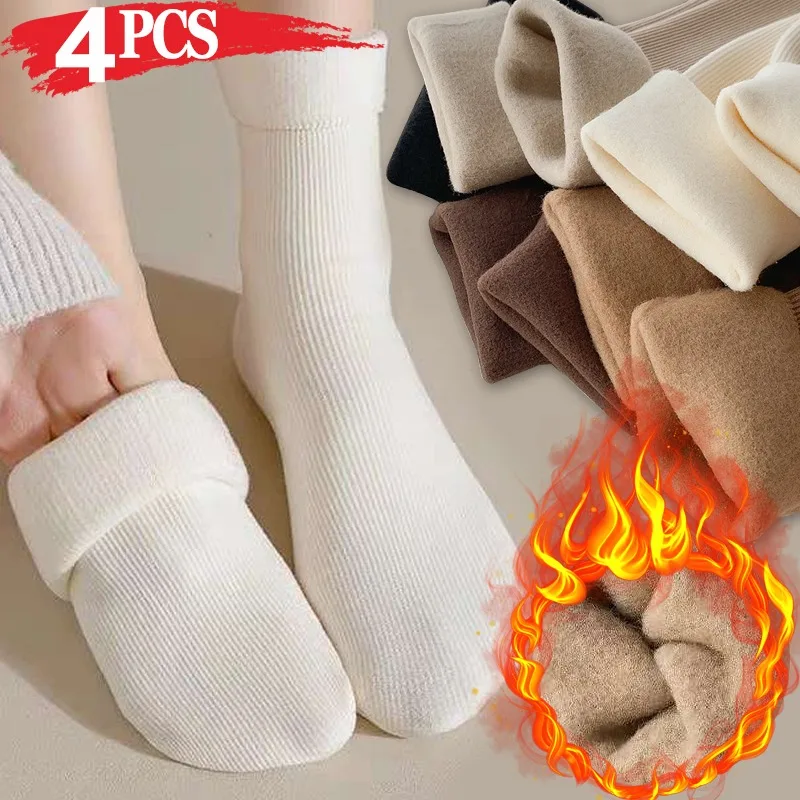 2023 New Plush Postpartum Sox Winter Cashmere Snow Socks Middle Tube Stocking Thick Vertical Straight Board Warmth Floor Hosiery