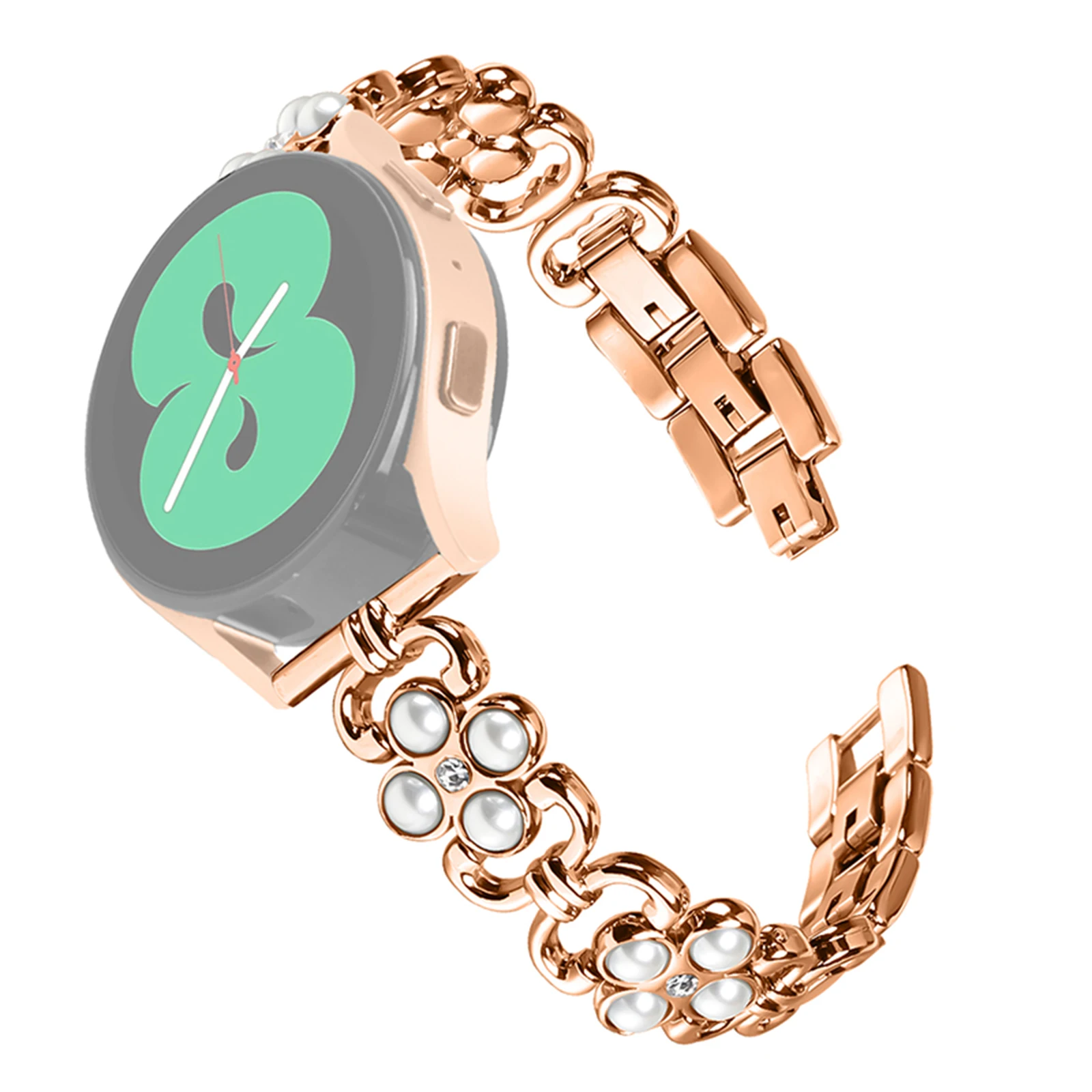 

For Huami Amazfit Bip 1S Stainless Steel Band Pearl Four Leaf Clover Design Watch Strap - Rose Gold