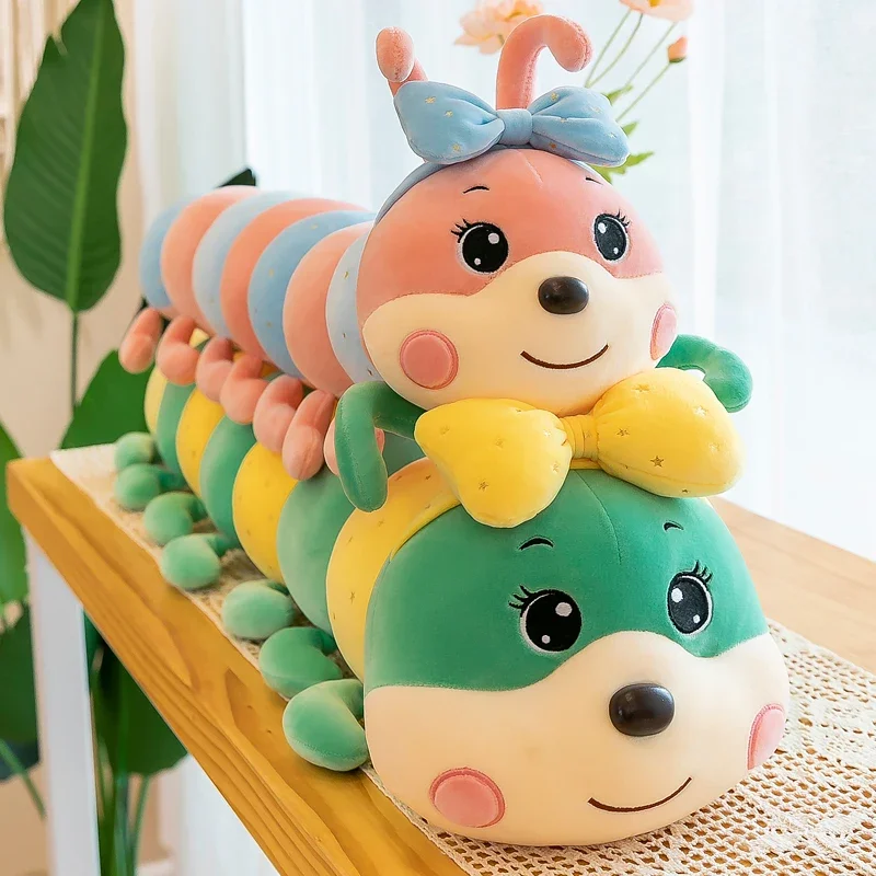 120cm Cute Bow Caterpillar Throw Pillow Long Doll Plush Toy Girl Legs Sleeping on The Bed Doll Cute