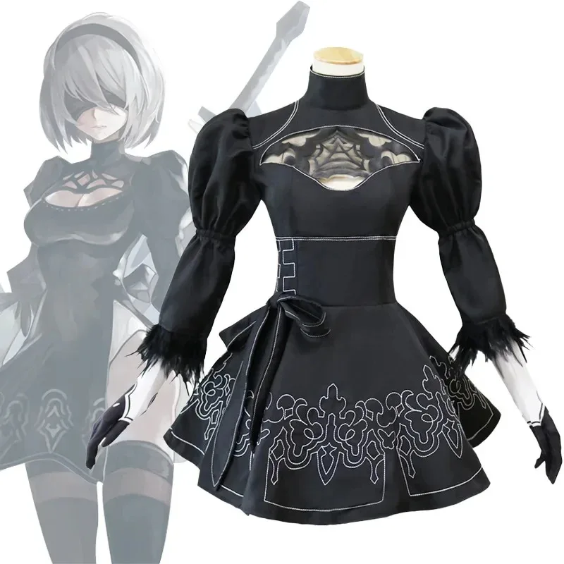 

Anime YoRHa No. 2 Type B Cosplay Costume Game NieR Automata 2B Dress NieR Uniform Eyemask Gloves Stocks Halloween Party Outfits