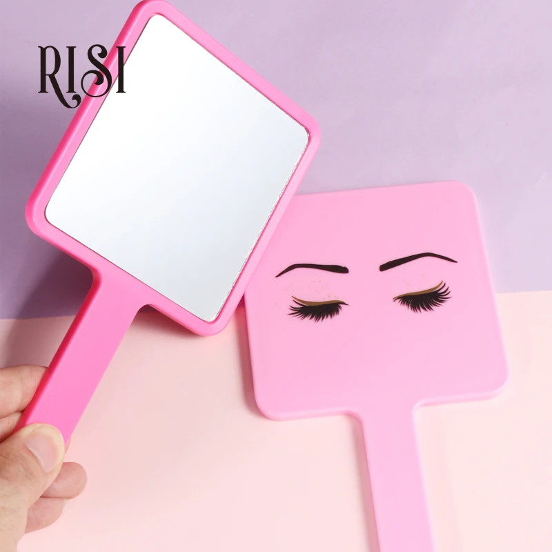 RISI Lovely Private LOGO Eyelash Extension Handheld Makeup Mirror Fashion Eyelash Mirror With Handle