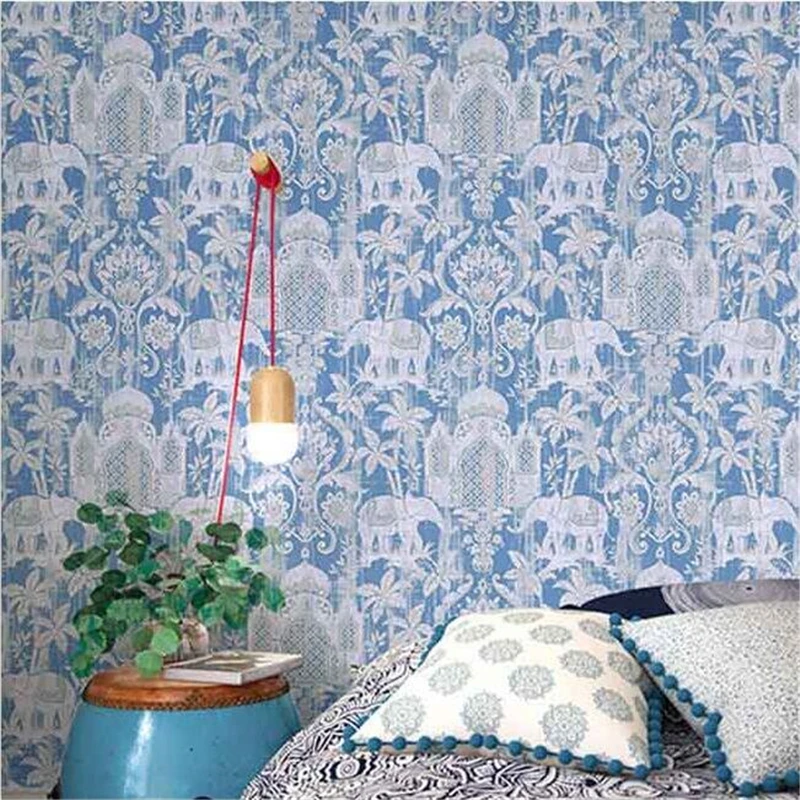 beibehang Southeast Asia Thai Style Wall Paper India Wind Elephant Pattern Blue Red Background Wall Waterproof Wallpaper