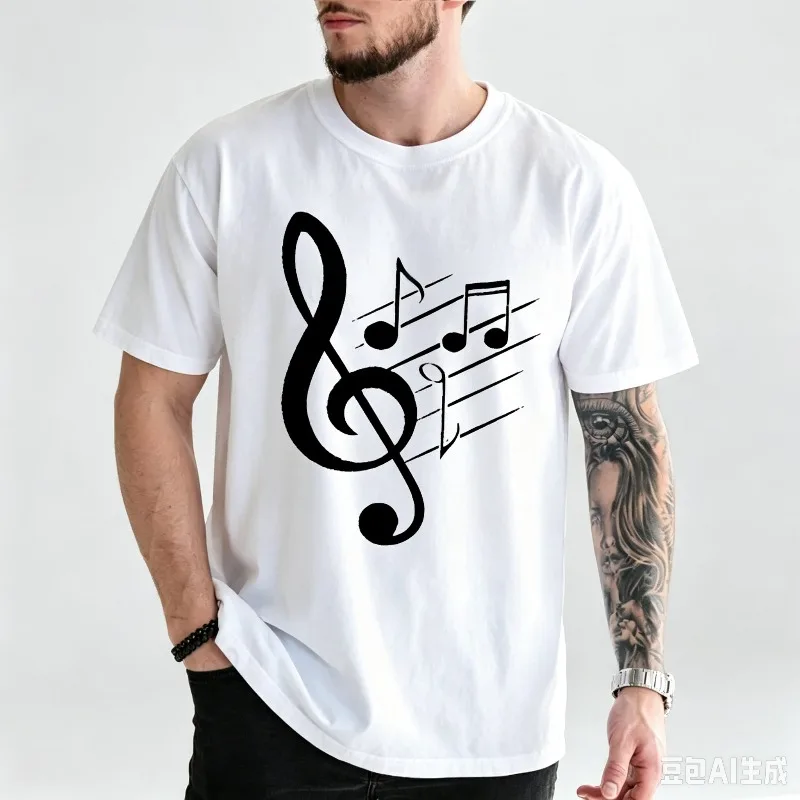 Treble Clef Music Note Graphic Tee 100% Cotton Musical Notation Print Short Sleeve Men Music Lover Gift Casual Streetwear Topss
