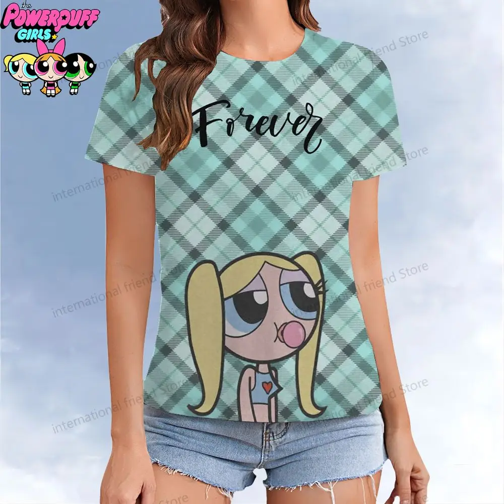 

Kawaii The Powerpuff Girls Women's T-shirt T-shirts Parent-child Wear Summer O Neck Short Sleeve Tee Cheap Clothes 2024 Leisure