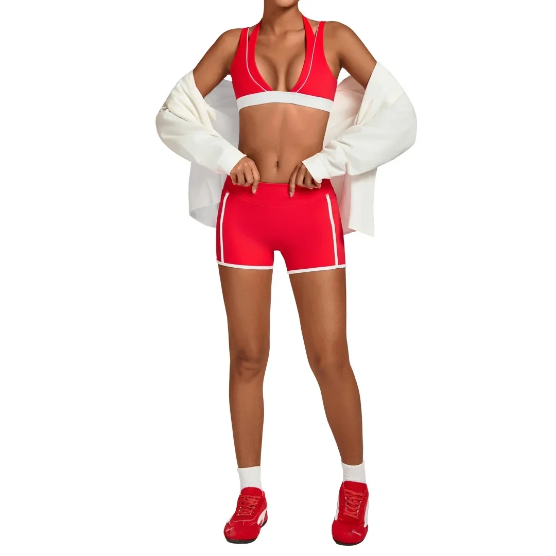 المرأة كتلة اللون ضيق اليوغا مجموعة عالية الخصر الخوخ الورك جيب الرياضة اللياقة البدنية قطعتين دعوى في الهواء الطلق الجري ملابس رياضية للصالة الرياضية #3