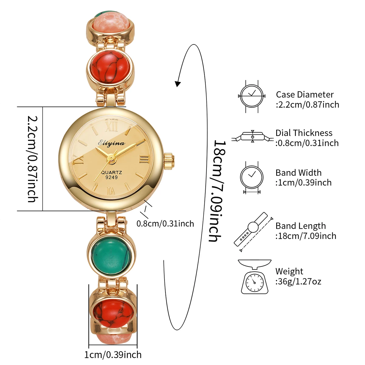 (الخرز لون عشوائي) 1/2 قطعة حزام الخرز الأنيق ساعات نسائية موضة السيدات روما الهاتفي كوارتز ساعة اليد (بدون صندوق)