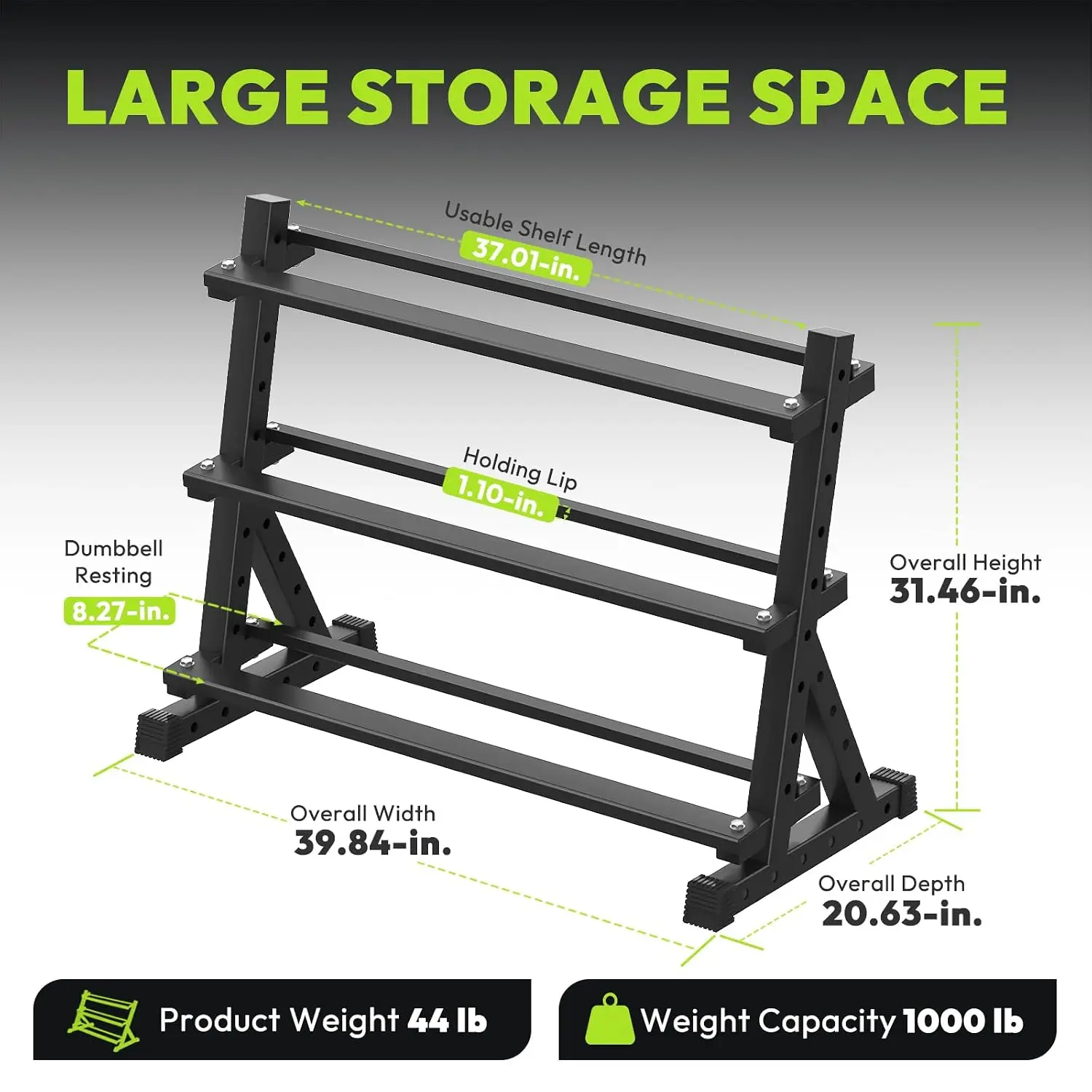 3-Tier Dumbbell & Kettlebell Rack Stand Only, 1000LB Capacity