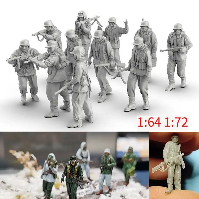 

11pcs/set 1:64 1:72 Miniature Military Soliders Model Unpainted Resin People Toys for Diy Model Making/Sandtable Layout/Diorama