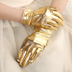 Unisex Gloves Sexy Etiquette Gloves Fake Leather Metallic Gloves Evening Party Performance Mittens Patent Leather Silver Gold
