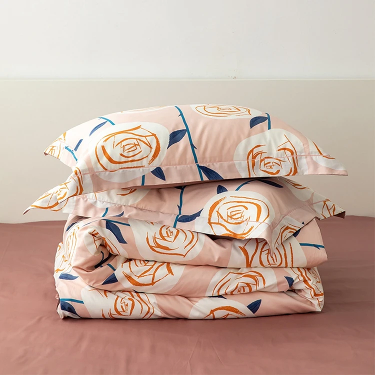 

AB Sided Print Florals 100% Cotton Bedding Set, Soft Skin Friendly Queen Flat Sheets Duvet Cover Sets/