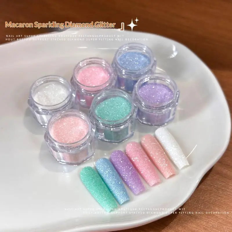 Pastel Macaron Nail Glitter Powder 1 Box Skin Friendly Super Shiny for DIY Nail Art Manicure Use