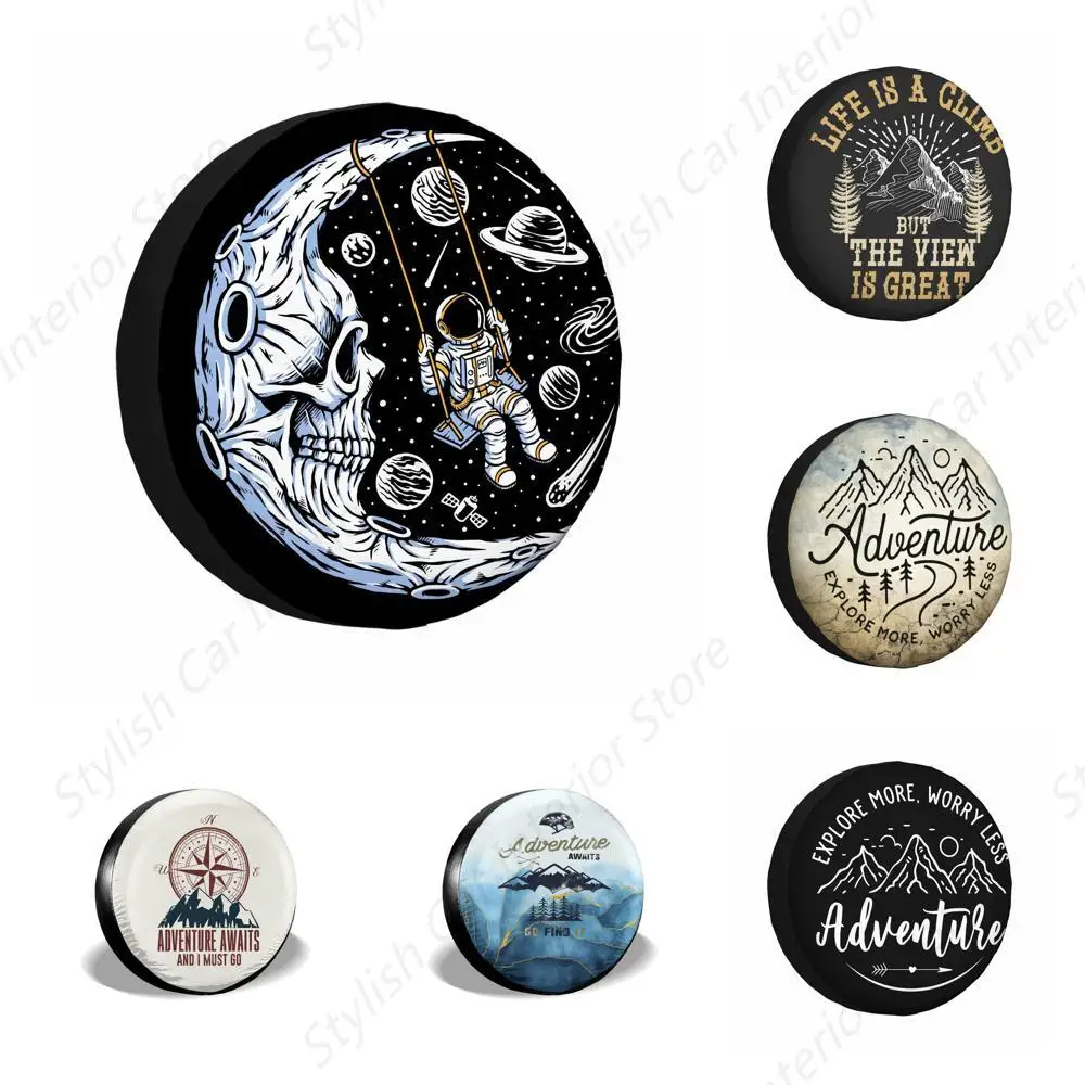 

Astronaut Spare Tire Cover Skull Moon Swing Evil Monster Mystery Universe Adventure Weatherproof Universal Wheel Protector