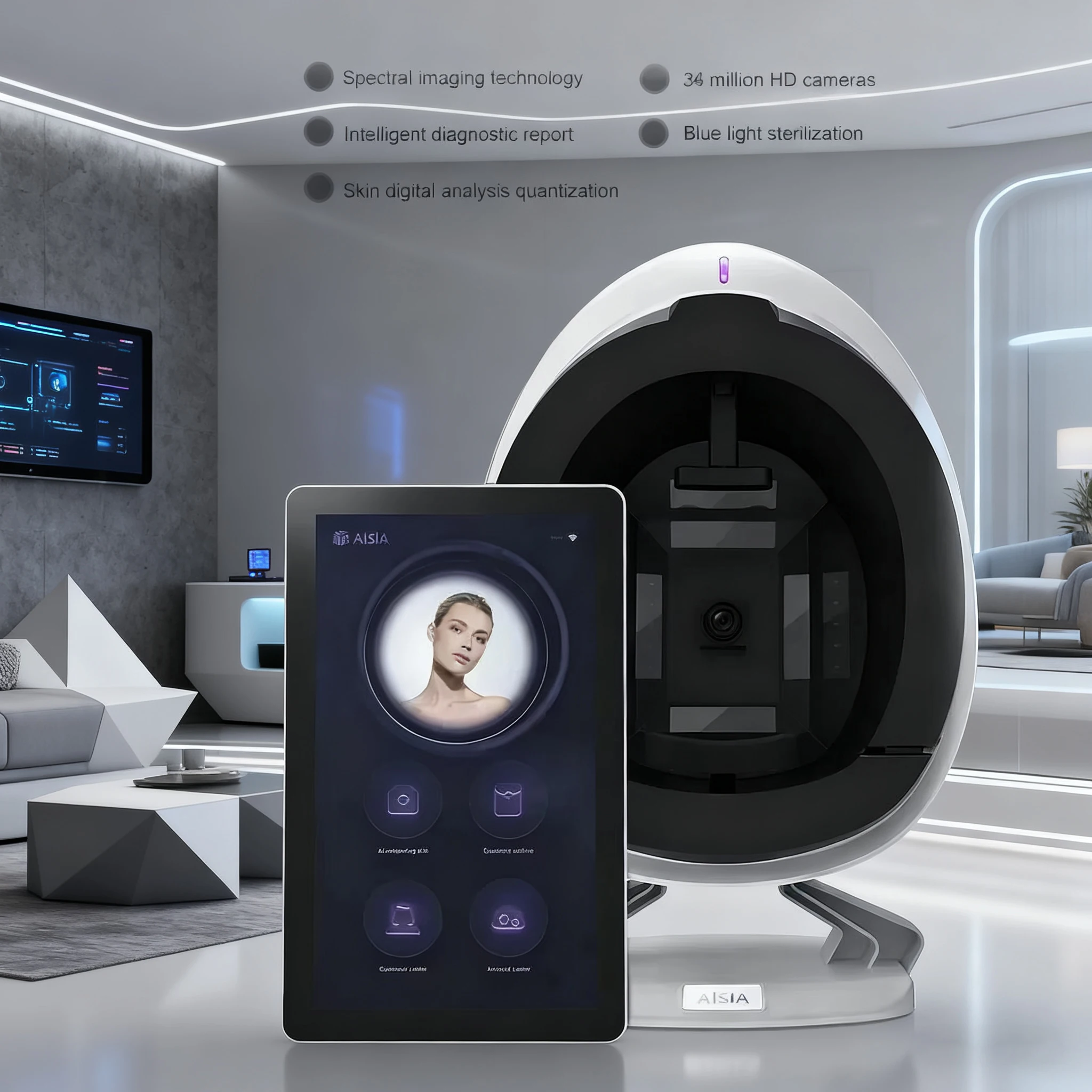 15,6-inch touchscreen 3D AI-huidscannermachine - Klantvisualisatie Magische spiegel voor poriën, rimpels, vocht en pigmentanalyse