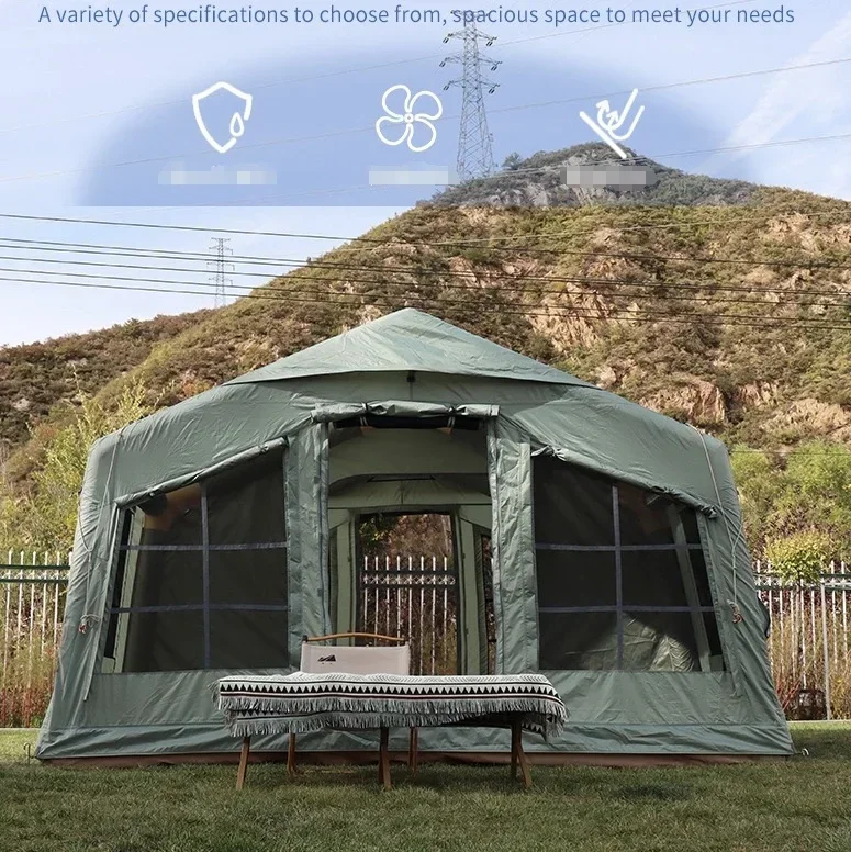 Inflatable Waterproof Oxford Air Tent for Camping Glamping Sun Shelter with Easy Setup 4 Seasons Mosquito Screen Cabin Tent