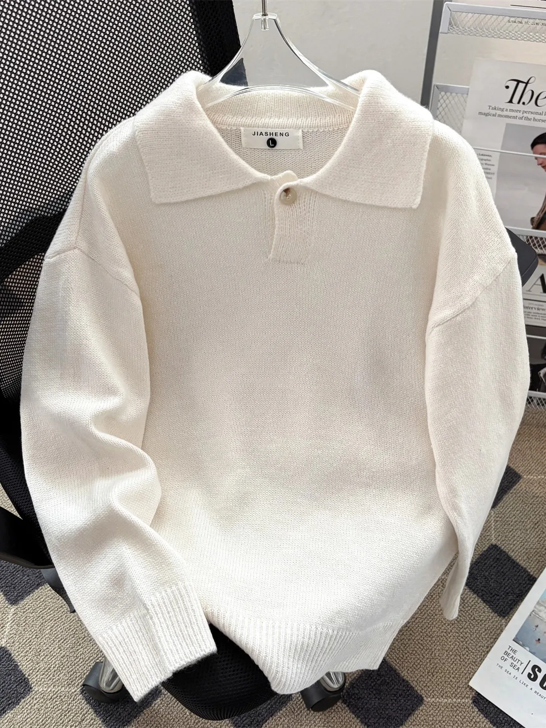 فضفاضة تناسب Ne تريكو الرجال عارضة لون نقي سترة كلينفيت الأمريكية كسول Sle الخريف الشتاء Faion ملابس الشباب #2