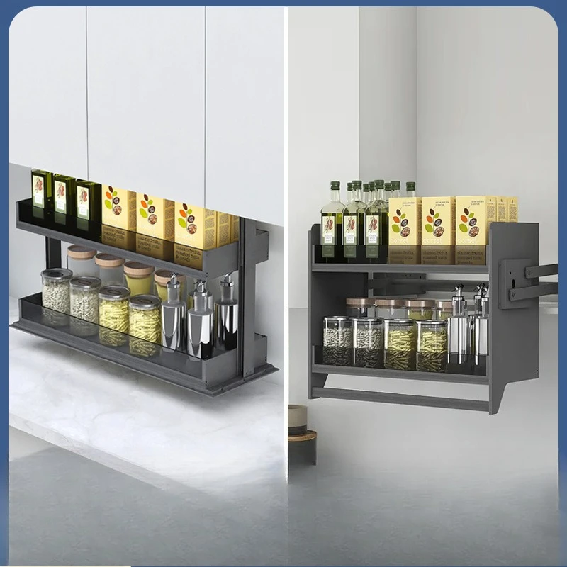 

Kitchen voice-activated electric up and down lift cabinet basket light luxury cabinet storage intelligent voice touch seasoning