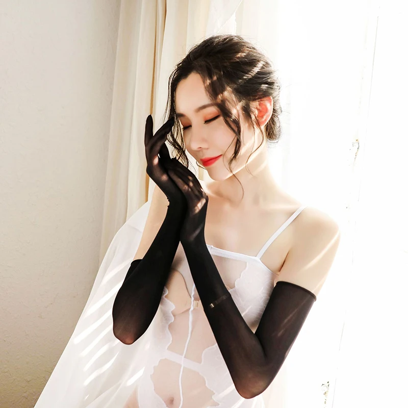 Summer Women Ultra-thin Sexy Seamless Lace Long Gloves Five-Finger Gloves Sunscreen High Quality Fashion Transparent Erotic G247