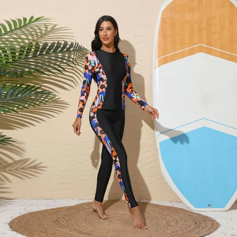 Muslim conservative swimsuit for women, long-sleeved surfing suit, sports swimsuit for women, sun-protective two-piece surfing s