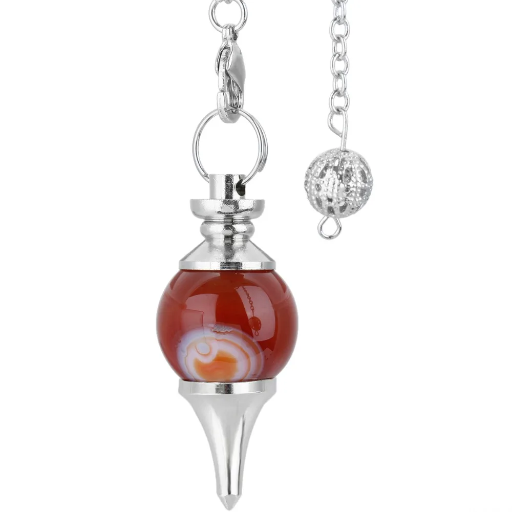 TUMBEELLUWA Carnelian Gem Stone Ball Bead Healing Dowsing Reiki Chakra Pendulum with Chain