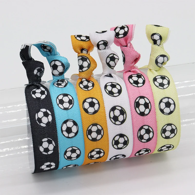 30Pcs Football Soccer Sports Fold Over Elastic Band FOE Hair Tie Ponytail Holder Hair Accessories Bracelets Wristbands