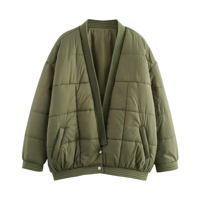 

Women’s Army Green Loose Fit Long Sleeve Cotton Padded Jacket Coat Winter Warm Outerwear Casual