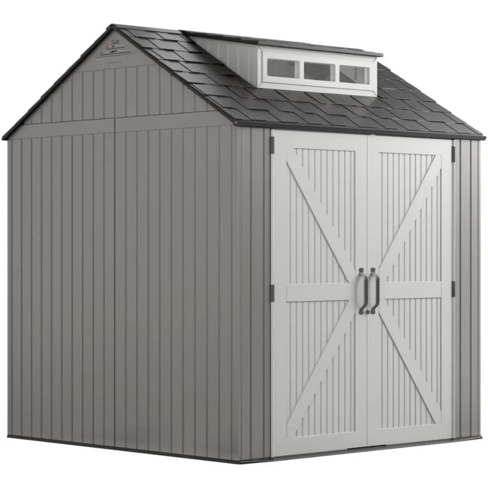 7 x 7 Ft Resin Outdoor Storage Shed With Floor , Weather Resistant, Organization for Home