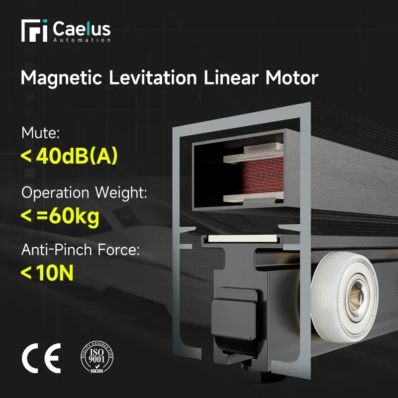 Pintu Otomatis Levitasi Magnetik Cerdas Pembukaan Tunggal Jalur Tunggal Kelas Atas untuk Kaca Peredupan Pintu Geser Balkon Dapur