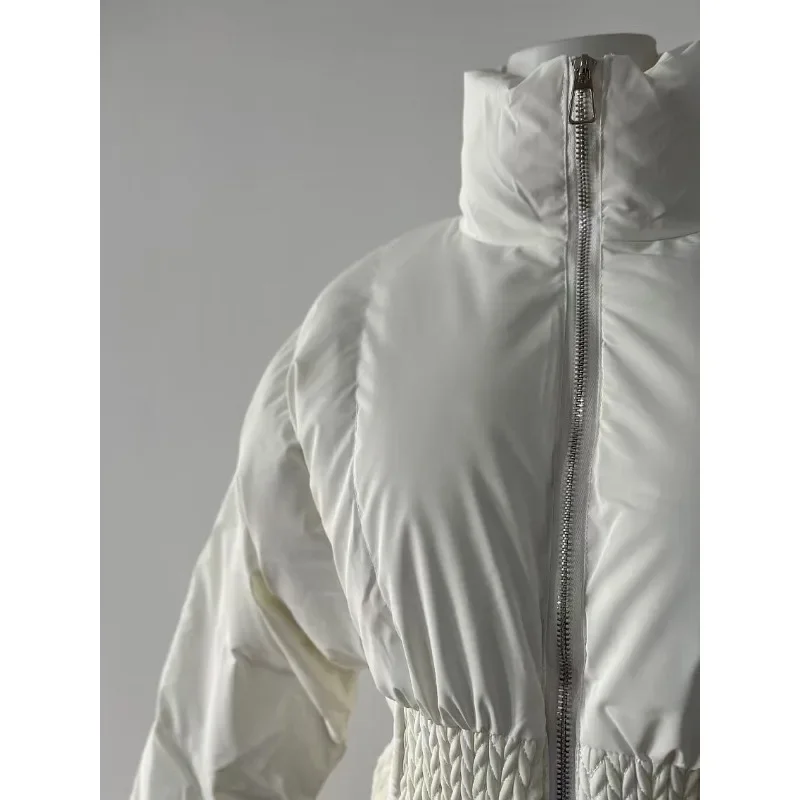 Cotton Jacket Women Diamond Grid Short Fashionable Standing Collar Withwaistband Bread Jacket Sweet and Minimalist College Style