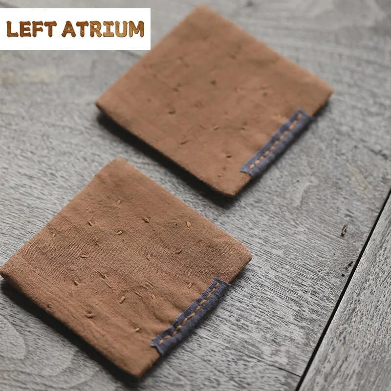 Retro Persimmon Cloth Patch Teacup Coasters Mat Hand Woven Old Dyed Square Heat Resistant Placemat Heat Insulation Mat Cup Base